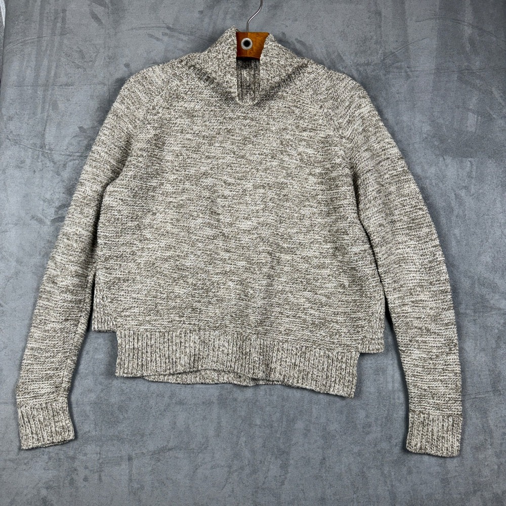 Madewell Womens XS Marled Funnel Neck Raglan Sweater Beige Chunky Knit Split Hem